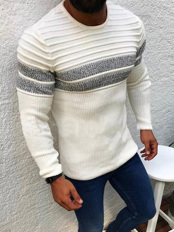 Florian Beaumont — Men's Colorblock Stripe Casual Crew Neck Pullover Men's Sweater or Cardigan