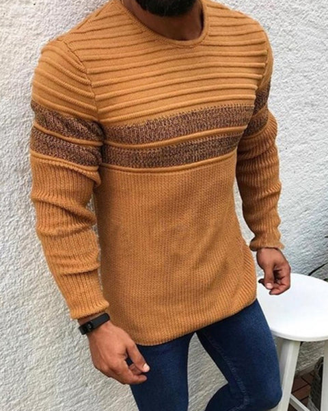 Men's Colorblock Stripe Casual Crew Neck Pullover