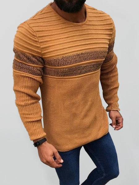 Men's Colorblock Stripe Casual Crew Neck Pullover