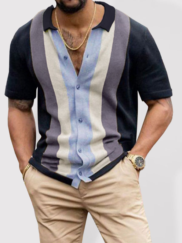 Orlando Laurent — Men's knitted casual light business color matching short-sleeved cardigan