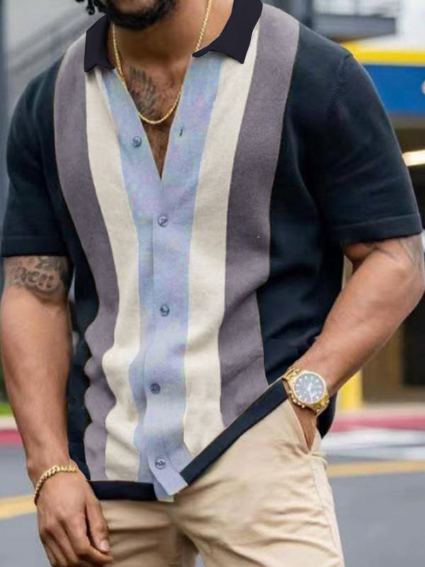 Orlando Laurent — Men's knitted casual light business color matching short-sleeved cardigan, alternate view 2