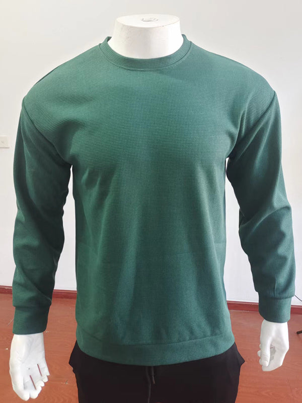 Theodore Beaumont — New men's solid color waffle all-match thin round neck long-sleeved sweater, alternate view 4