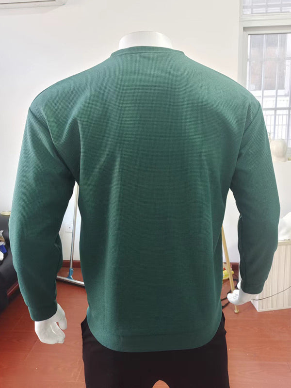 Theodore Beaumont — New men's solid color waffle all-match thin round neck long-sleeved sweater, alternate view 3