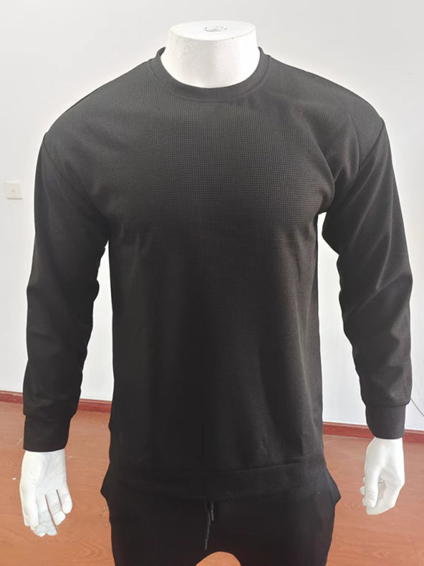 Theodore Beaumont — New men's solid color waffle all-match thin round neck long-sleeved sweater, alternate view 16