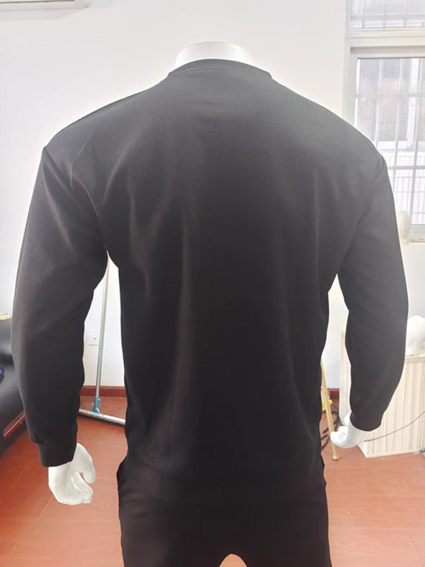 Theodore Beaumont — New men's solid color waffle all-match thin round neck long-sleeved sweater, alternate view 15