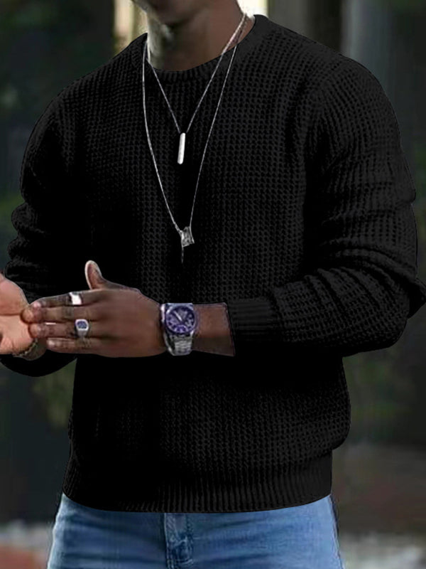 Theodore Beaumont — New men's solid color waffle all-match thin round neck long-sleeved sweater, alternate view 14
