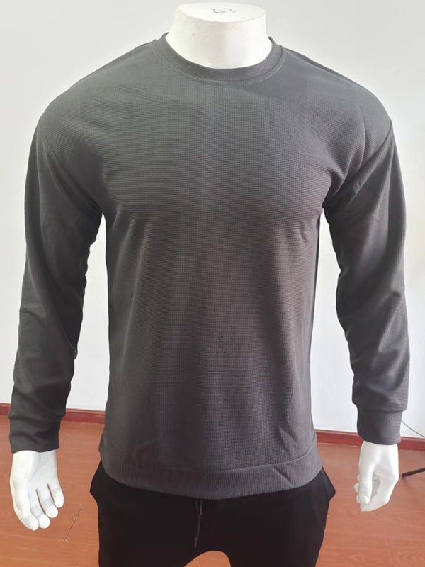 Theodore Beaumont — New men's solid color waffle all-match thin round neck long-sleeved sweater, alternate view 12