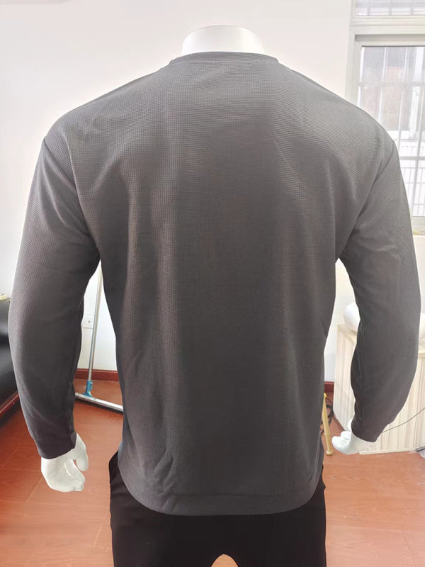 Theodore Beaumont — New men's solid color waffle all-match thin round neck long-sleeved sweater, alternate view 11