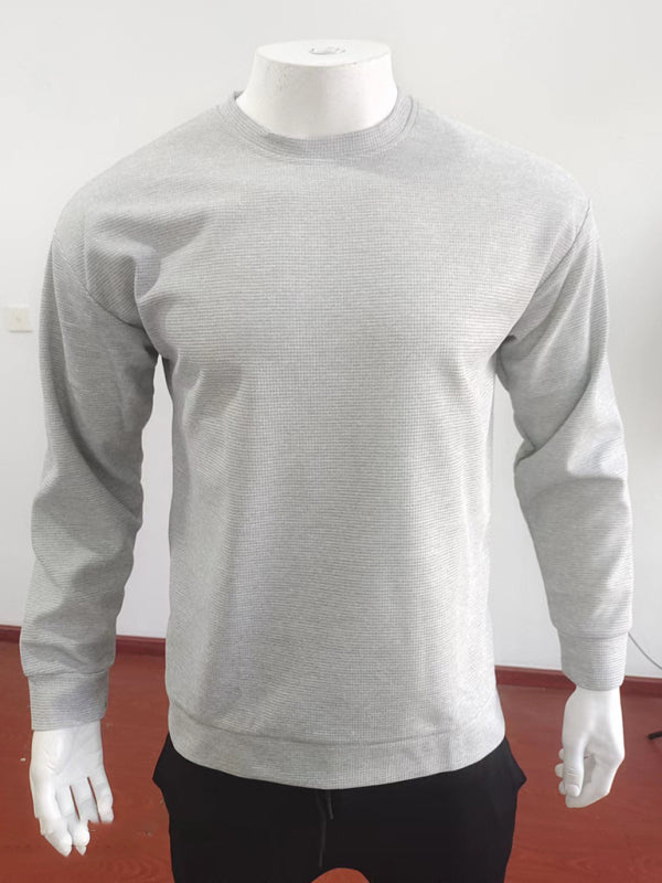 Theodore Beaumont — New men's solid color waffle all-match thin round neck long-sleeved sweater, alternate view 6
