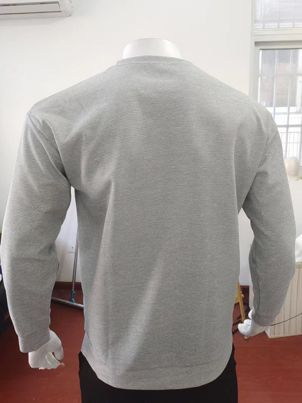 Theodore Beaumont — New men's solid color waffle all-match thin round neck long-sleeved sweater, alternate view 5