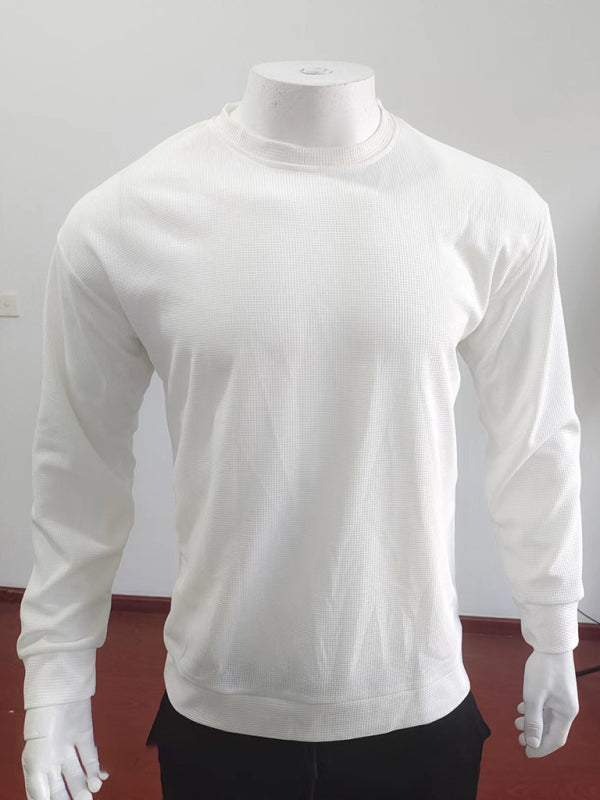 Theodore Beaumont — New men's solid color waffle all-match thin round neck long-sleeved sweater, alternate view 8