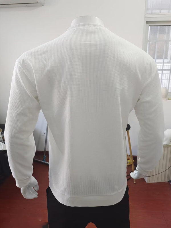 Theodore Beaumont — New men's solid color waffle all-match thin round neck long-sleeved sweater, alternate view 7