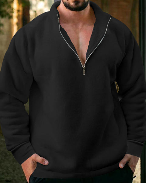 Valentin Beaumont — men's fleece stand collar loose casual half zipper solid color hoodie, alternate view 20