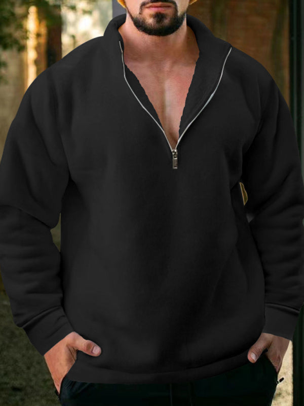 Valentin Beaumont — men's fleece stand collar loose casual half zipper solid color hoodie, alternate view 20