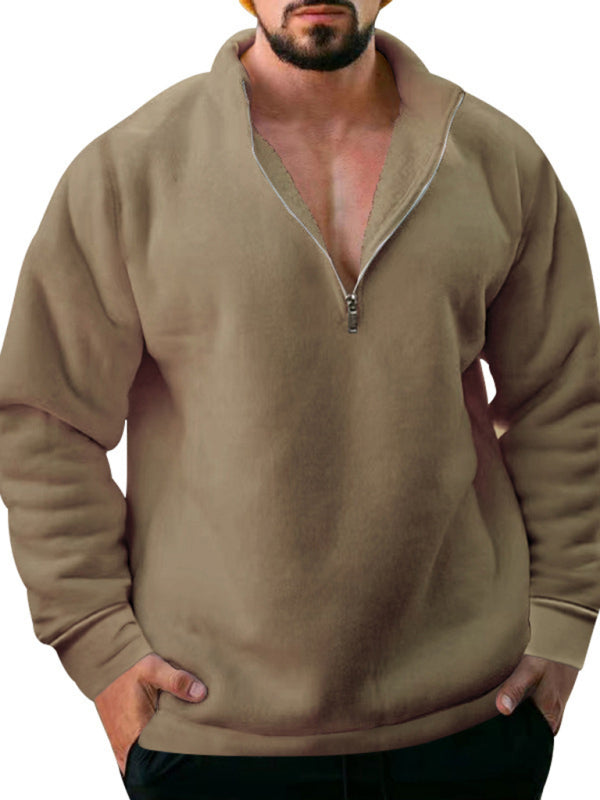 Valentin Beaumont — men's fleece stand collar loose casual half zipper solid color hoodie, alternate view 22