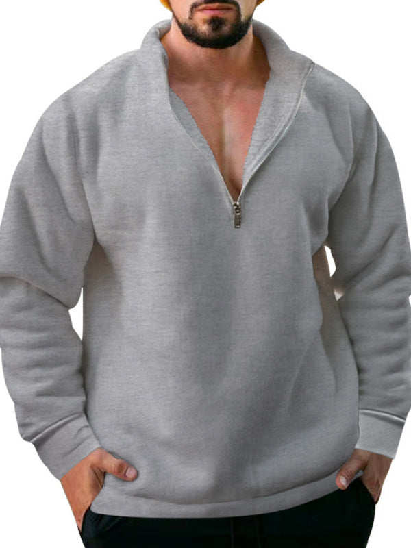 Valentin Beaumont — men's fleece stand collar loose casual half zipper solid color hoodie, alternate view 13