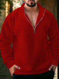 Valentin Beaumont — men's fleece stand collar loose casual half zipper solid color hoodie