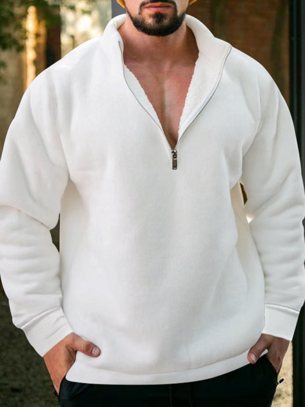 Valentin Beaumont — men's fleece stand collar loose casual half zipper solid color hoodie, alternate view 11