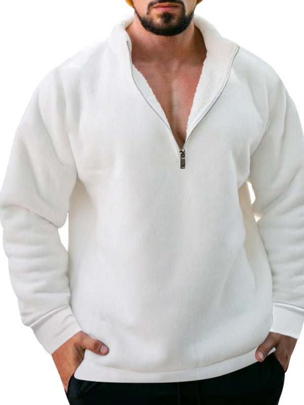 Valentin Beaumont — men's fleece stand collar loose casual half zipper solid color hoodie, alternate view 10