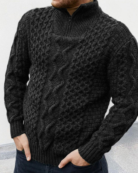 Quentin Beaumont — Men's zipper turtleneck long sleeve cable sweater, alternate view 3