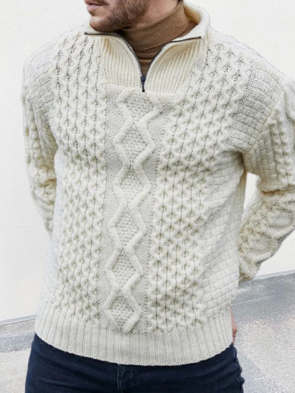Quentin Beaumont — Men's zipper turtleneck long sleeve cable sweater