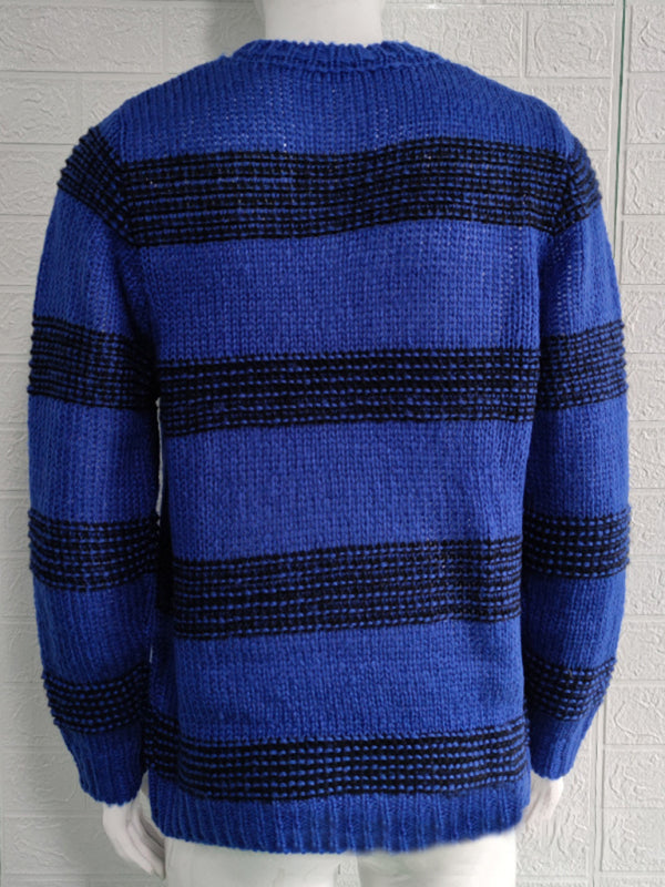Olivier Beaumont — Men's fitted striped round neck long sleeve knitted sweater, alternate view 2