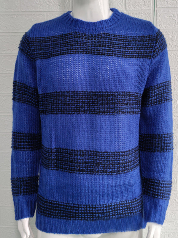 Olivier Beaumont — Men's fitted striped round neck long sleeve knitted sweater, alternate view 3