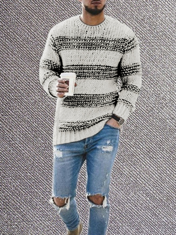 Olivier Beaumont — Men's fitted striped round neck long sleeve knitted sweater, alternate view 5