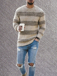 Olivier Beaumont — Men's fitted striped round neck long sleeve knitted sweater