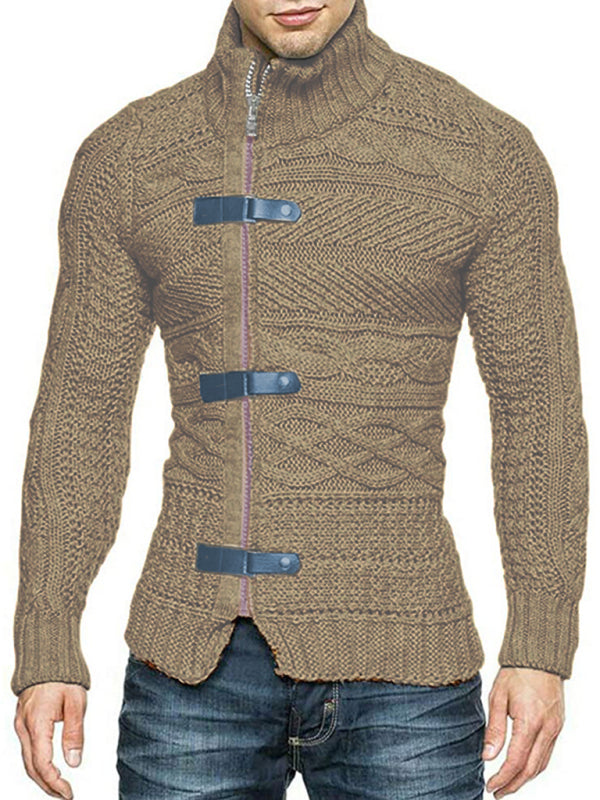 Matteo Beaumont — Men's Leather Button Long Sleeve Knitted Cardigan Jacket