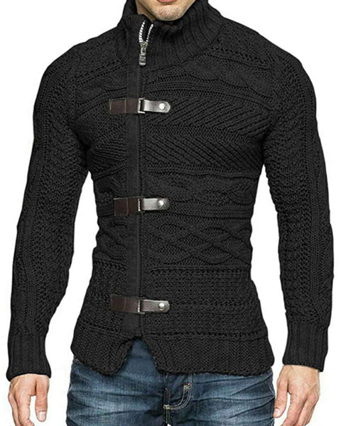 Herren Lederknopf Langarm Strick Cardigan Jacke