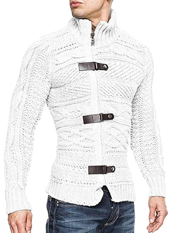 Matteo Beaumont — Men's Leather Button Long Sleeve Knitted Cardigan Jacket, alternate view 2