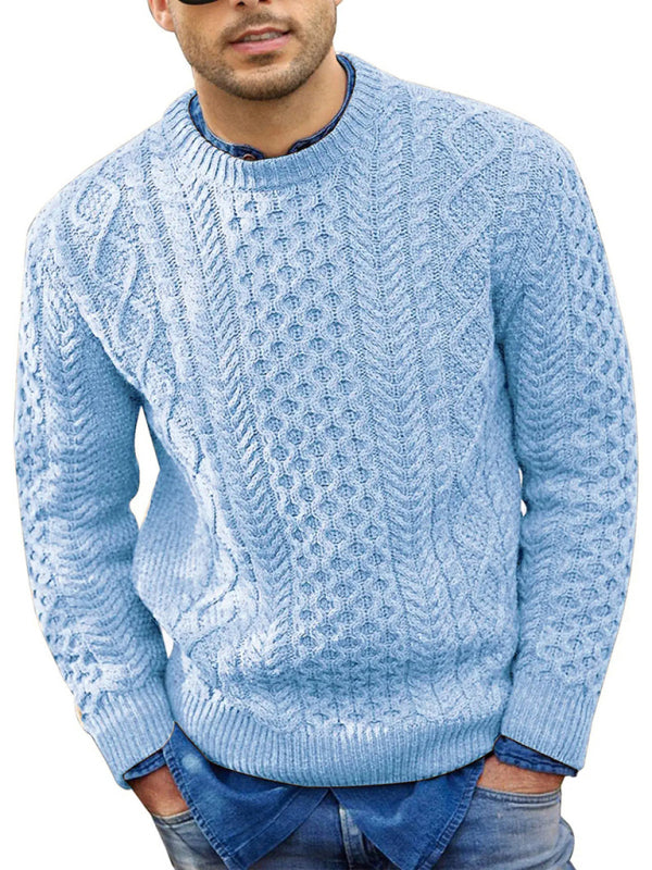Stefan Beaumont — Men's round neck pullover knitted cable sweater, alternate view 8