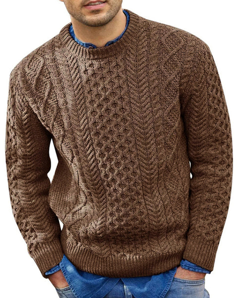 Men's round neck pullover knitted cable sweater