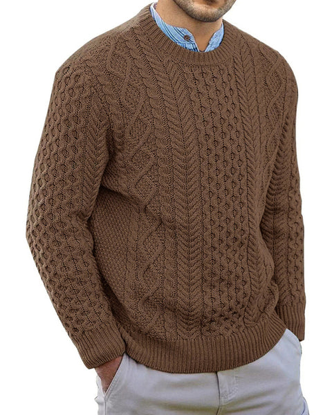 Men's round neck pullover knitted cable sweater