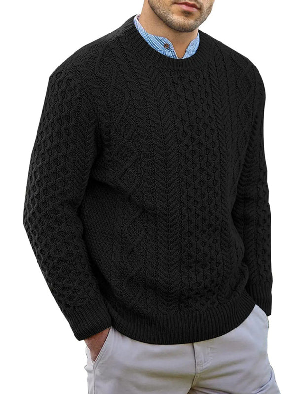Stefan Beaumont — Men's round neck pullover knitted cable sweater, alternate view 12