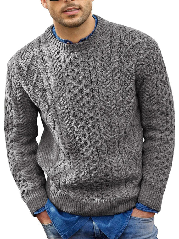 Stefan Beaumont — Men's round neck pullover knitted cable sweater, alternate view 17