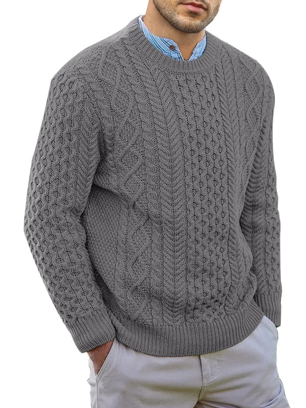 Stefan Beaumont — Men's round neck pullover knitted cable sweater, alternate view 16