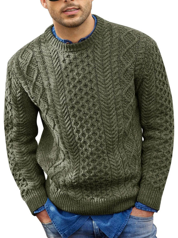Stefan Beaumont — Men's round neck pullover knitted cable sweater, alternate view 15