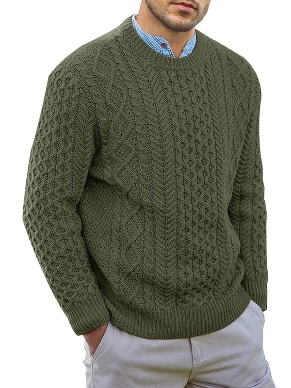 Stefan Beaumont — Men's round neck pullover knitted cable sweater, alternate view 13