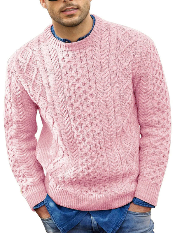 Stefan Beaumont — Men's round neck pullover knitted cable sweater, alternate view 4