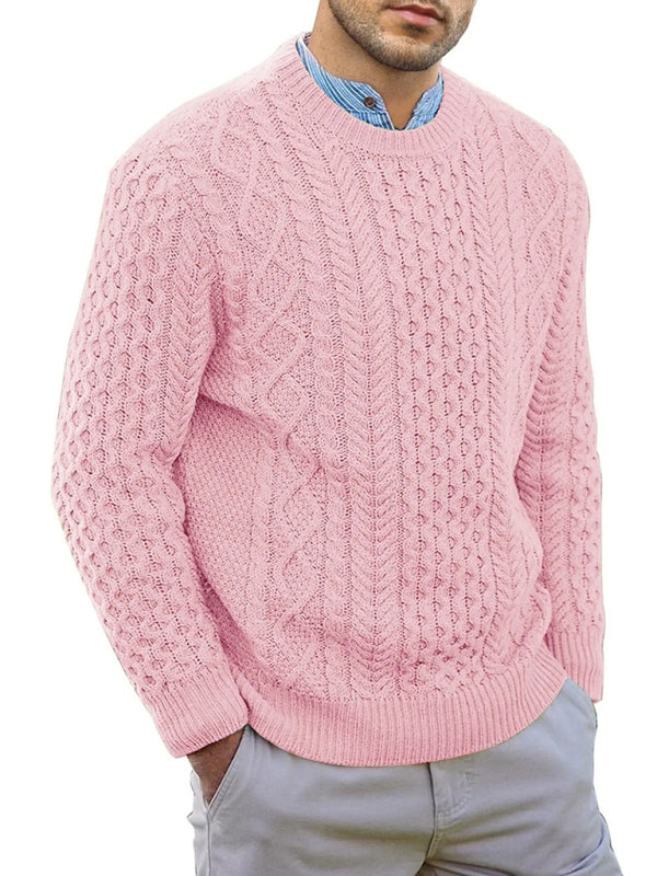 Stefan Beaumont — Men's round neck pullover knitted cable sweater, alternate view 6
