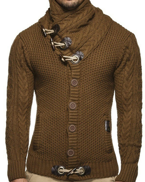 men's knitted jacket turtleneck button sweater