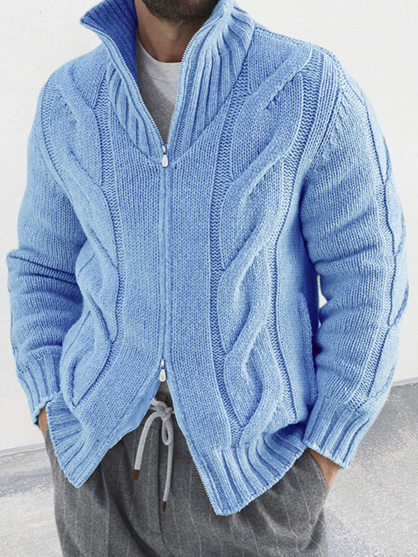 Augustin Laurent — Men's turtleneck cable zipper sweater cardigan, alternate view 5