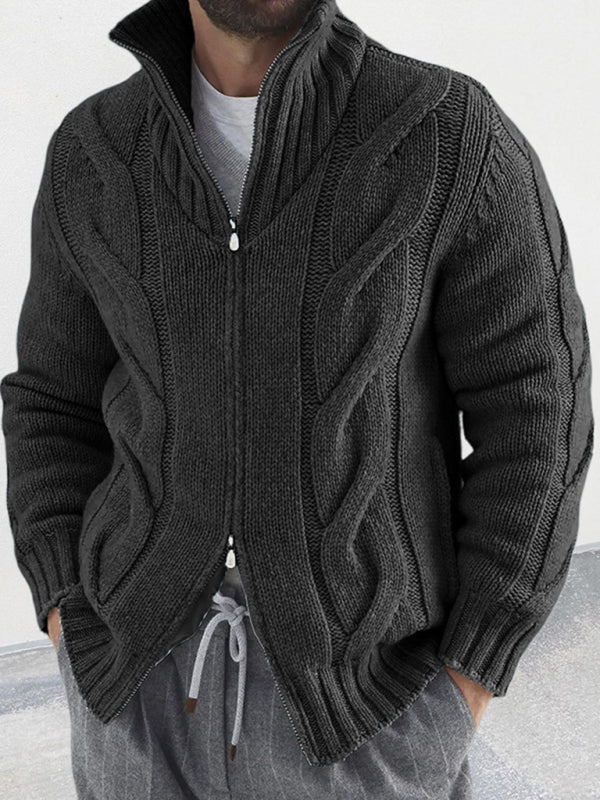 Augustin Laurent — Men's turtleneck cable zipper sweater cardigan, alternate view 6