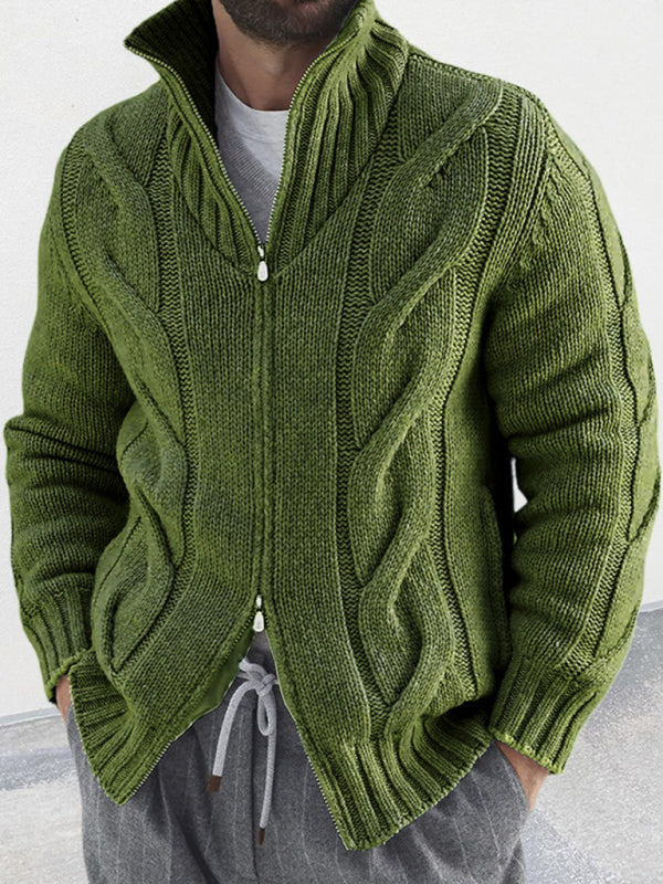 Augustin Laurent — Men's turtleneck cable zipper sweater cardigan, alternate view 7