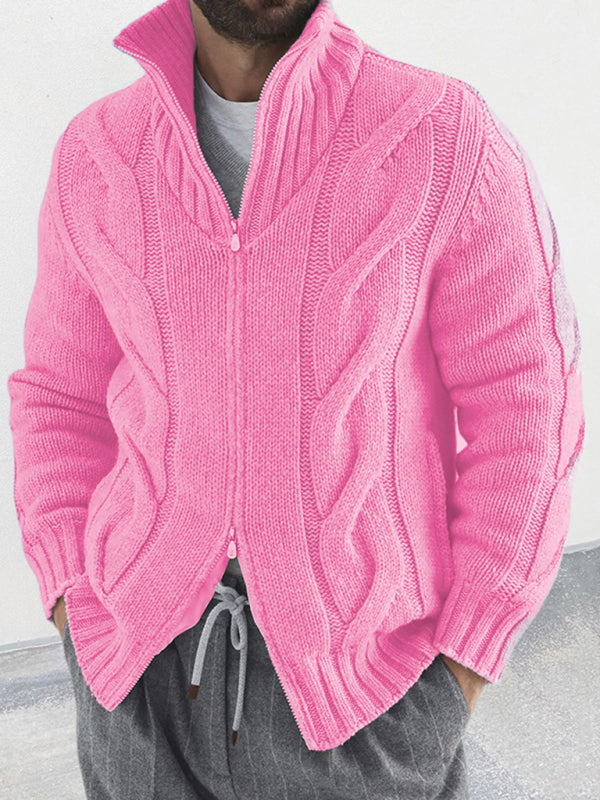 Augustin Laurent — Men's turtleneck cable zipper sweater cardigan, alternate view 4