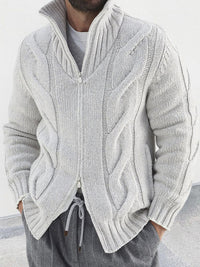 Augustin Laurent — Men's turtleneck cable zipper sweater cardigan