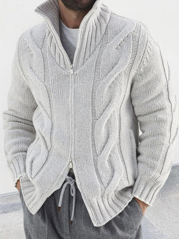 Augustin Laurent — Men's turtleneck cable zipper sweater cardigan