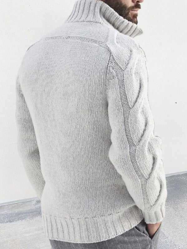 Augustin Laurent — Men's turtleneck cable zipper sweater cardigan, alternate view 2